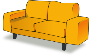 sofá amarelo usado para representar os movéis de uma casa e as 3 dicas para sair do nível básico de Inglês 